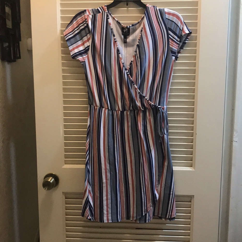 Stripped faux wrap dress Large